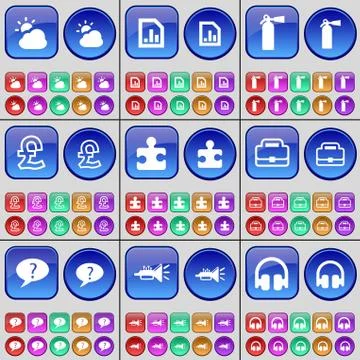 Cloud, Diagram file, Fire extinguisher, Pound, Puzzle, Suitcase, Chat bubble, Tr Stock Illustration