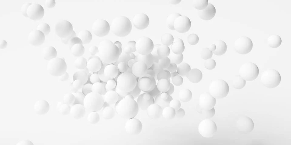 Cloud of different scaled white spheres or balls geometrical background wal.. Stock Illustration