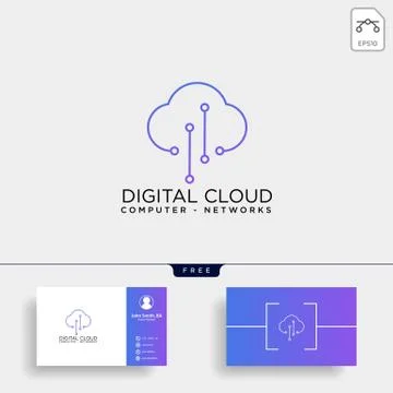 Cloud digital technology line logo template vector illustration Stock Illustration