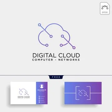 Cloud digital technology line logo template vector illustration Stock Illustration