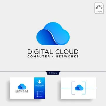 Cloud digital technology line logo template vector illustration 스톡 일러스트