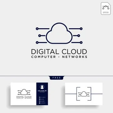 Cloud digital technology line logo template vector illustration Stock Illustration