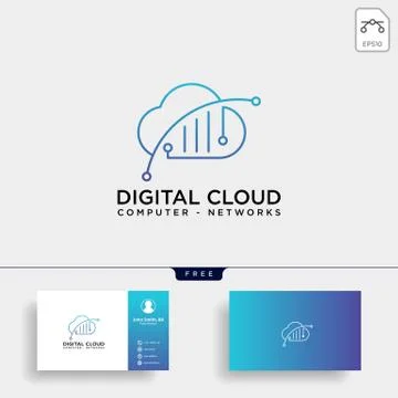 Cloud digital technology line logo template vector illustration Illustrazione stock