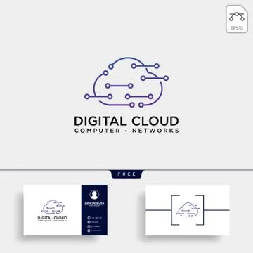 Cloud digital technology line logo template vector illustration Illustrazione stock