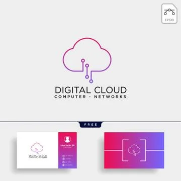Cloud digital technology line logo template vector illustration Stock Illustration