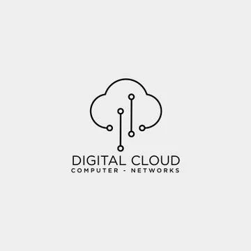 Cloud digital technology line logo template vector illustration Stock Illustration