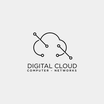 Cloud digital technology line logo template vector illustration Stock Illustration