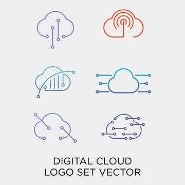 Cloud digital technology line logo template vector illustration Stock Illustration