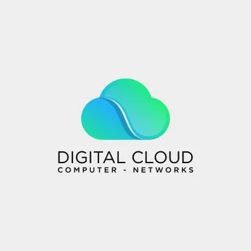 Cloud digital technology line logo template vector illustration Stock Illustration