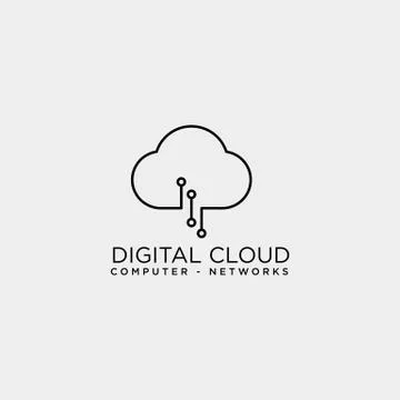 Cloud digital technology line logo template vector illustration Stock Illustration
