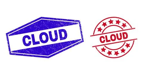 CLOUD Distress Badges in Round and Hexagonal Forms Stock Illustration
