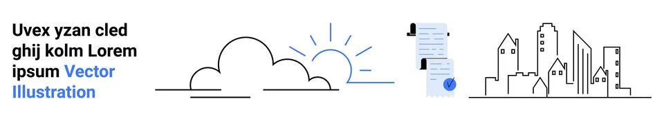 Cloud, Document, and Cityscape Image for Business and Web Design Stock Illustration