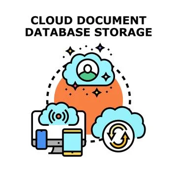 Cloud document database storage with digital devices Illustrazione stock