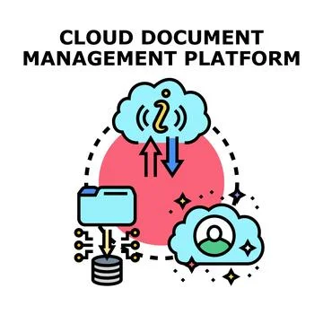 Cloud document management platform concept with data storage and user access Illustrazione stock
