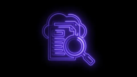 Cloud document search neon sign animation on black background for data analysis Stock Footage 330784725