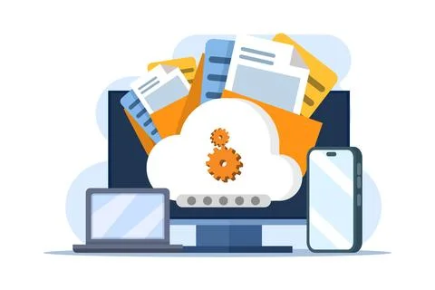 Cloud document security concept, Data stored on secure cloud servers. Stock Illustration