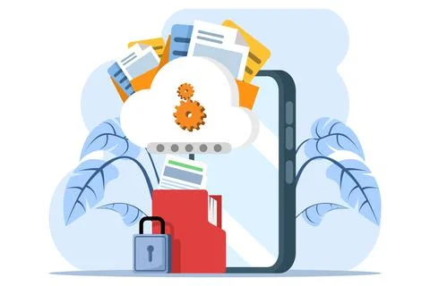 Cloud document security concept, Data stored on secure cloud servers. Stock Illustration