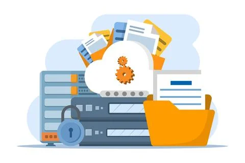 Cloud document security concept, Data stored on secure cloud servers. Stock Illustration