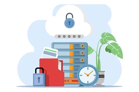Cloud document security concept, Data stored on secure cloud servers. Stock Illustration