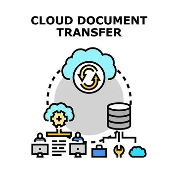 Cloud document transfer and data synchronization process Stock Illustration