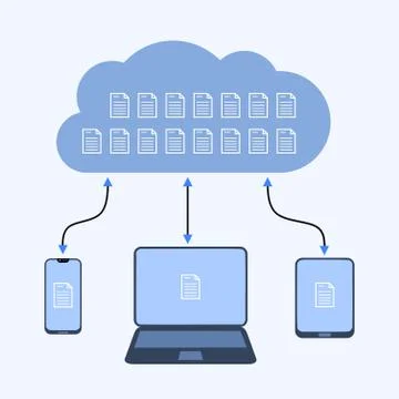 Cloud documents illustration. Online cloud technology connectivity solutions. Stock Illustration