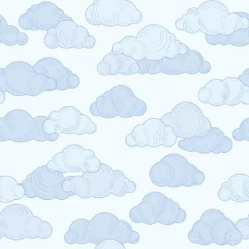 Cloud doodle line pattern. Cloudy sky seamless ornamental background Stock Illustration