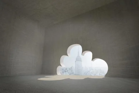 Cloud door in dark room Stockillustratie