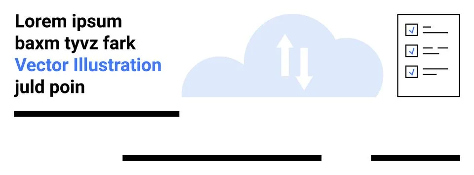 Cloud with up-down arrows, a checklist on the right, and minimal text lines.  Stockillustratie