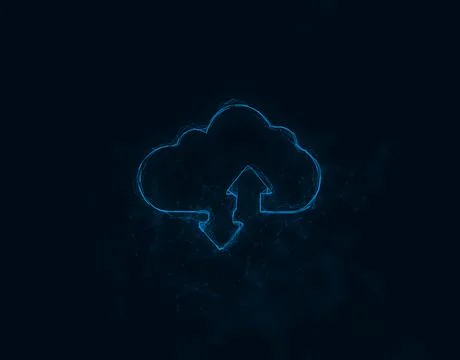 Cloud download and upload icon with plexus effect. Connected lines with dots Stock Illustration