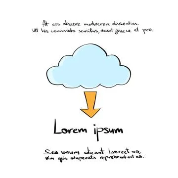 Cloud Download Arow Hand Draw Color Icon Vector Stock Illustration