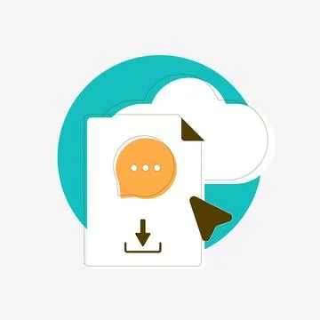 Cloud download of chat message file with online communication archive, secure Stock Illustration