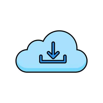 Cloud download data arrow technology interface outline icon Stock Illustration