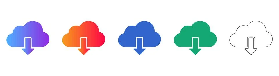 Cloud Download Data Storage Icon Set Stock Illustration