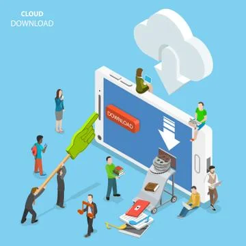 Cloud download flat isometric vector concept. Stock Illustration