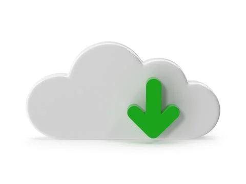 Cloud Download Icon 3D Rendered Cloud with Green Arrow Stock Illustration