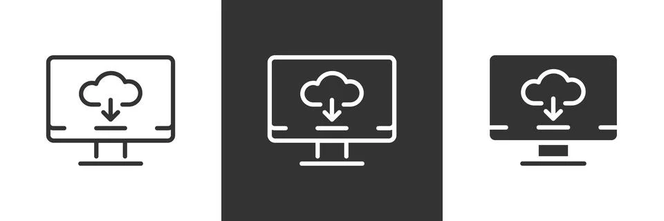 Cloud download icon. Computer screen with cloud storage and arrow data tran.. Illustrazione stock