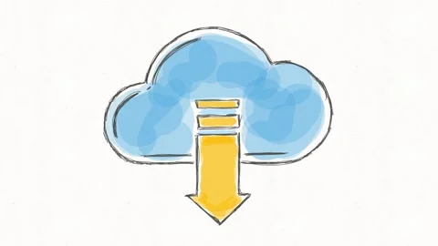Cloud Download Icon with Down Arrow Stock Footage 342018440