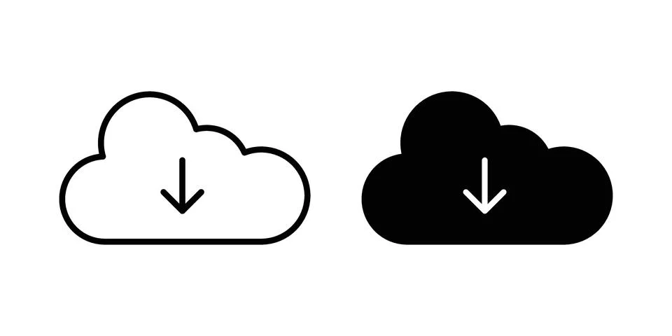 Cloud download icon. Outline, flat icons Stock Illustration
