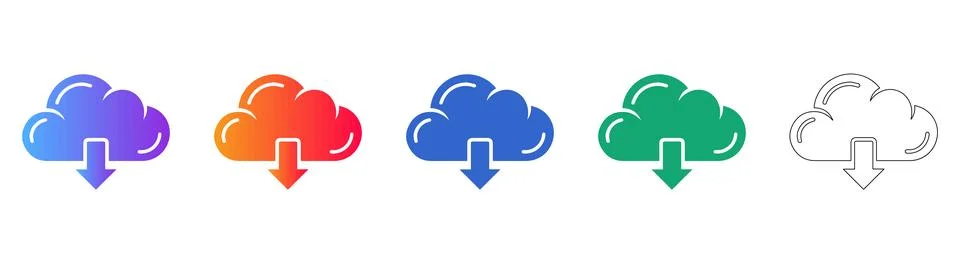 Cloud Download Icon Set in Gradient Styles 库存插图