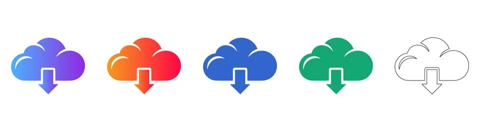 Cloud Download Icon Set in Multiple Styles Stock Illustration