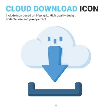 Cloud download icon vector with flat color style isolated on white background Illustrazione stock