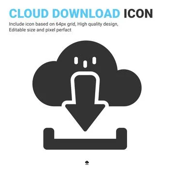 Cloud download icon vector with glyph style isolated on white background Stock Illustration