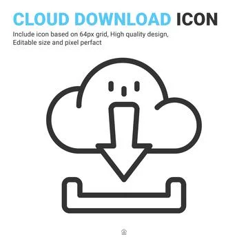 Cloud download icon vector with outline style isolated on white background Stock Illustration