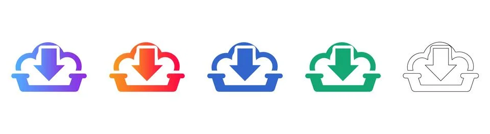 Cloud Download Icons Set for Data Retrieval Stock Illustration