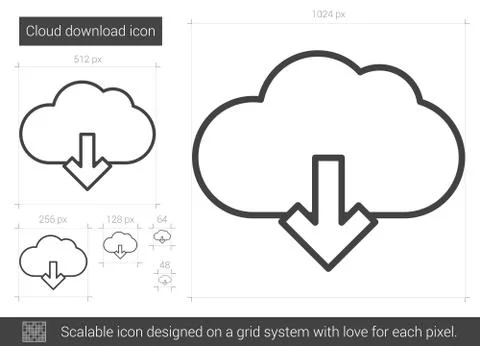 Cloud download line icon. Illustrazione stock