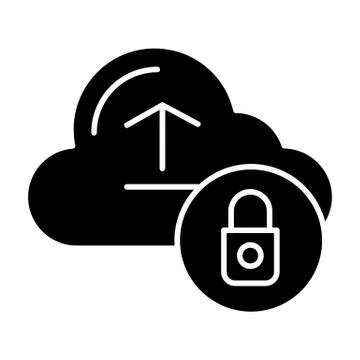Cloud download with lock solid icon. Cloud with arrow up vector illustration Stock Illustration
