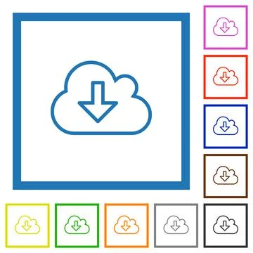 Cloud download outline flat framed icons Stockillustratie