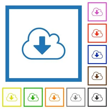 Cloud download outline flat framed icons Illustrazione stock