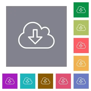 Cloud download outline square flat icons Illustrazione stock