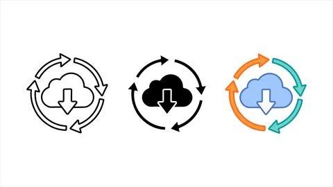 Cloud download sync icon set Stock Illustration